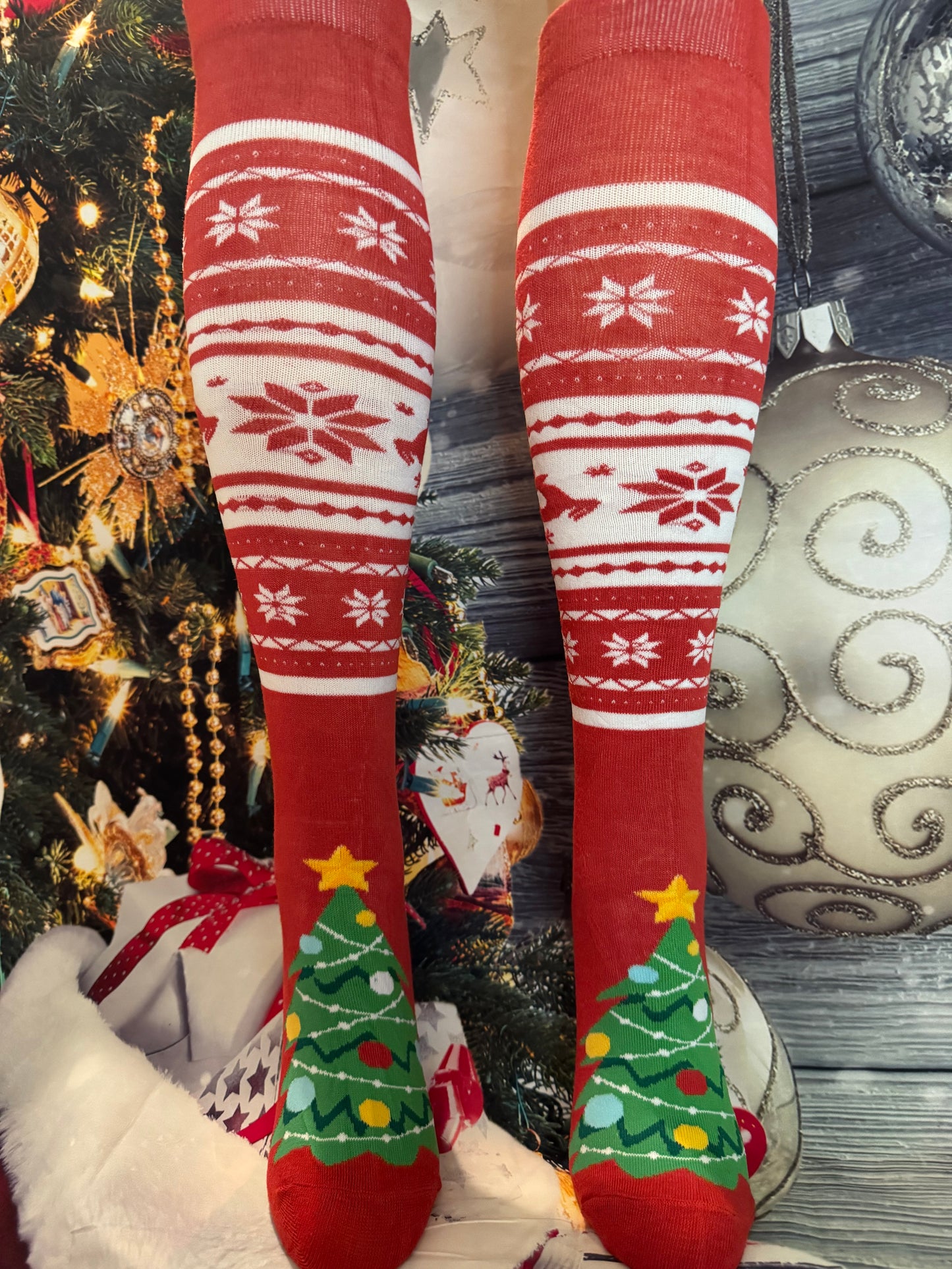 Christmas Holiday Socks – Festive Novelty Stockings with Fun Xmas Patterns Knee Length Socks for young and old men and women.