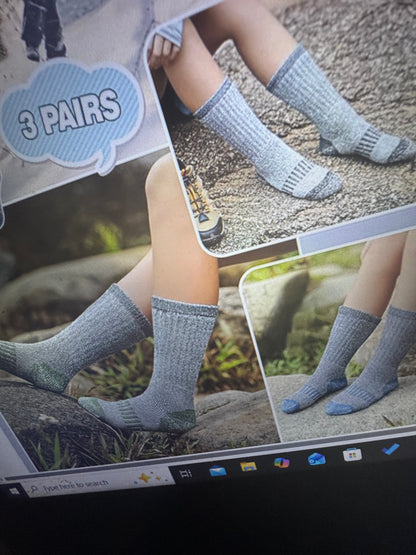 3-Pack Kids’ Wool Winter Socks for Boys & Girls – Cozy, Durable, Multi-Color Foot Area – Available in Ages 1–3 and 4–7.