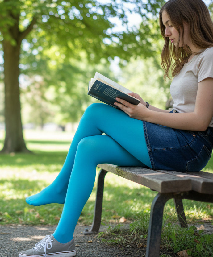 Teen Girls' Pure Colorful Sheer Polyester Tights – Lightweight Elegance & Smooth Finish. #MosleyHosierySock.com