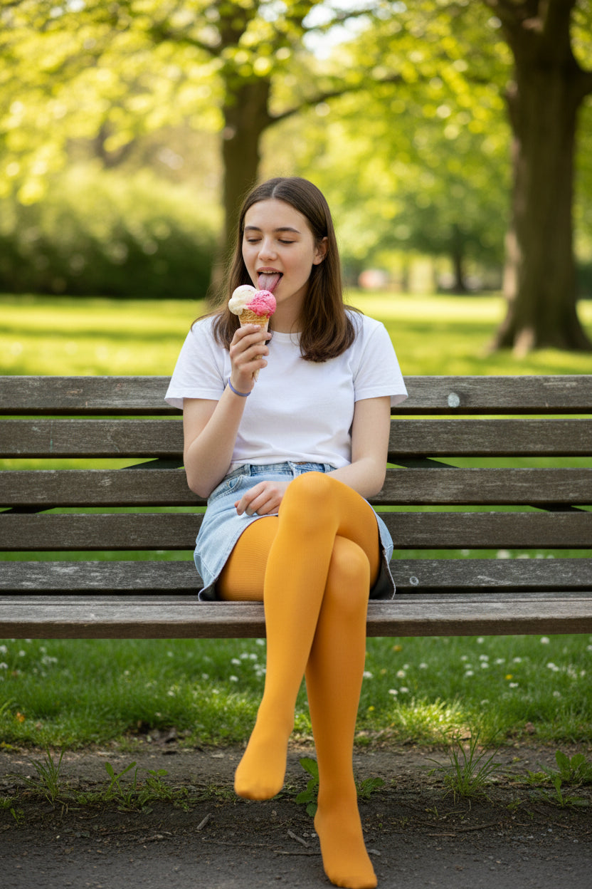 Teen Girls' Pure Colorful Sheer Polyester Tights – Lightweight Elegance & Smooth Finish. #MosleyHosierySock.com