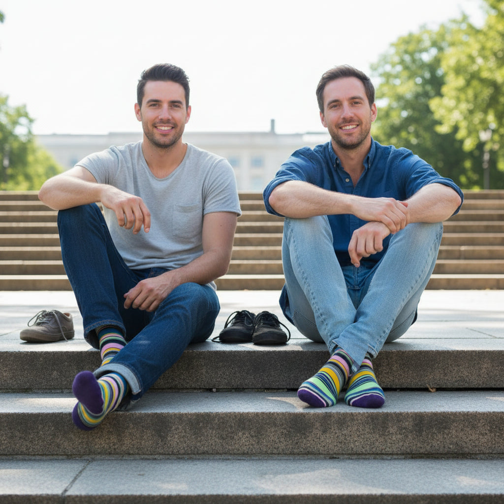 Bold Grid Mid-Calf Dress Socks, vibrant color-block design in red, yellow, green, and blue with sharp black lines for a clean, modern edge. – Men’s Size 8–12