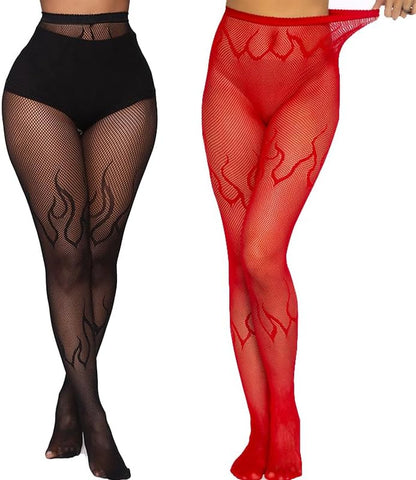 Women and Teen Girls Fishent  Stocking with Red Flame,  Size Large: suitable for women who are 5'0" - 5'8" tall and weigh 100-180 lbs. Color: Red 