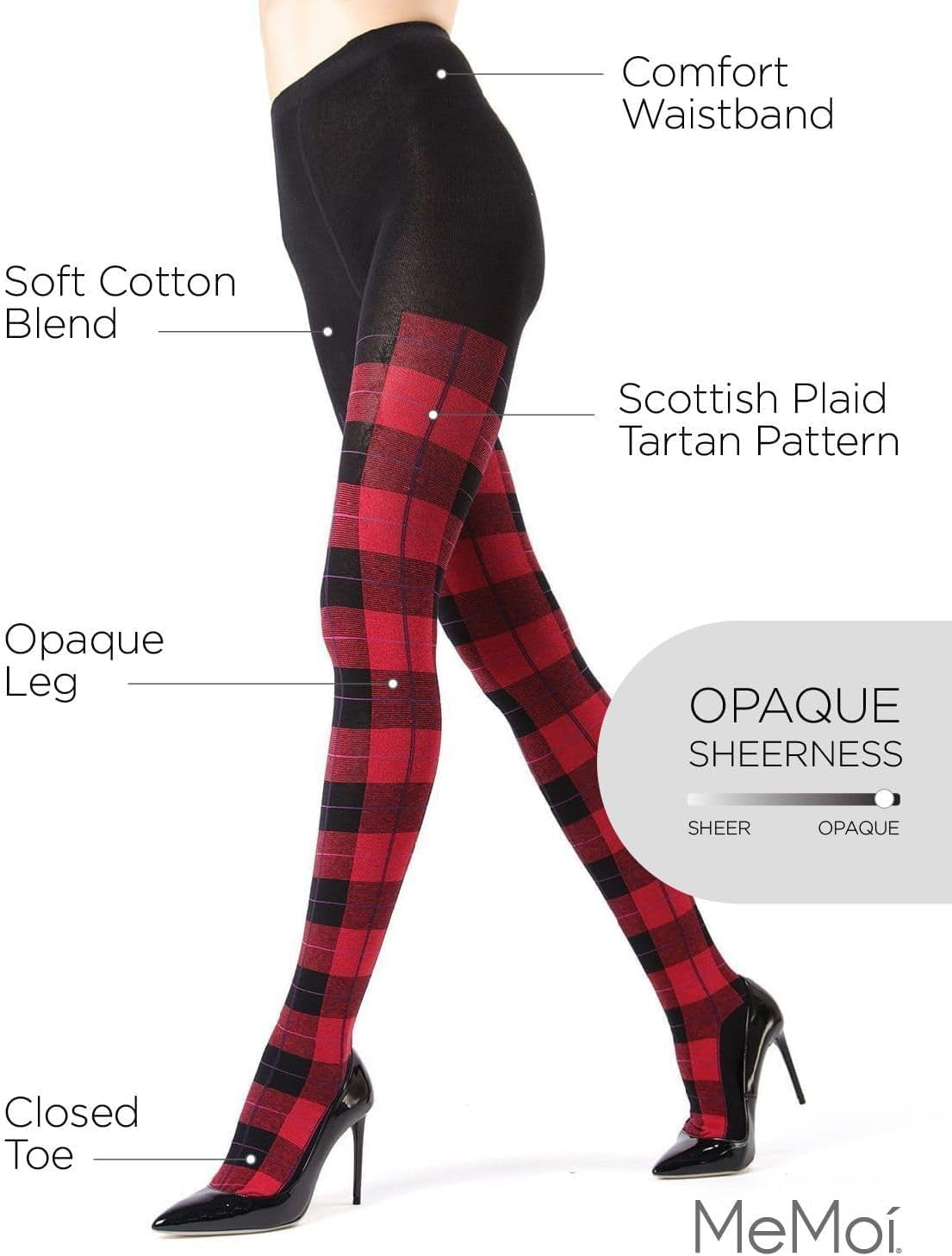 Red Plaid Tartan Sweater Tights for Women, Teen Girls, Size Small to Medium.