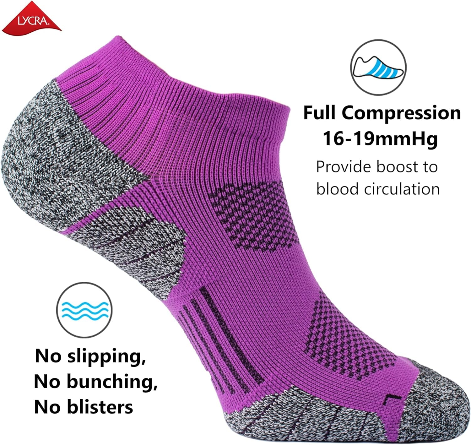 Unisex Cushioned Compression Athletic Ankle Socks Multipack, Size: Large, Color:6-pairs (Purple2,light-green2,white2).