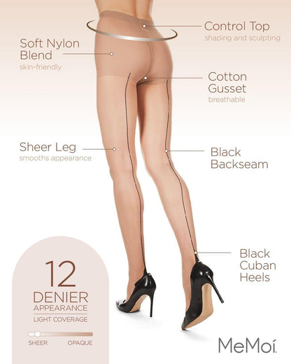 Control Top Pantyhose with Backseam & Cuban Heels