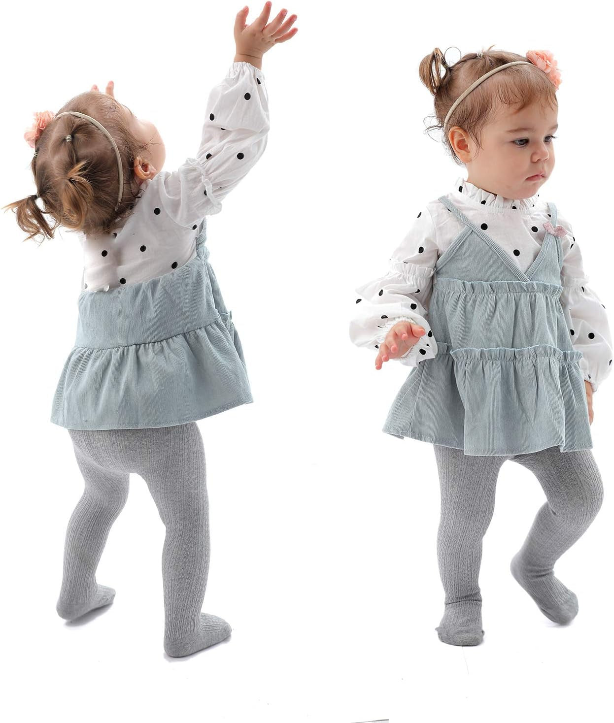 Three-Piece Cotton Tights with Cable Knit Detail for Infant Girls. Age Range: 3-6 months; Available Colors: Black, White, and Grey.