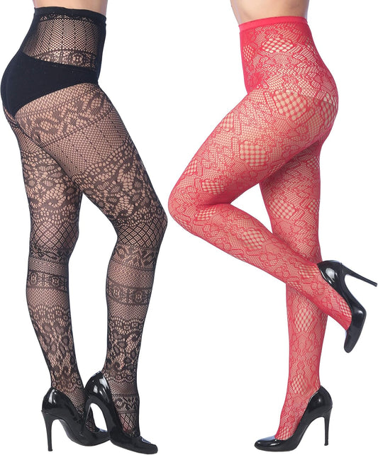 Fishnet Ladies and Teen Girls Lace Stockings, Sizes 1X–2X, Fits 5'2"–6'2" People and 150–225 lbs.; Pack of 6  Mixed color.