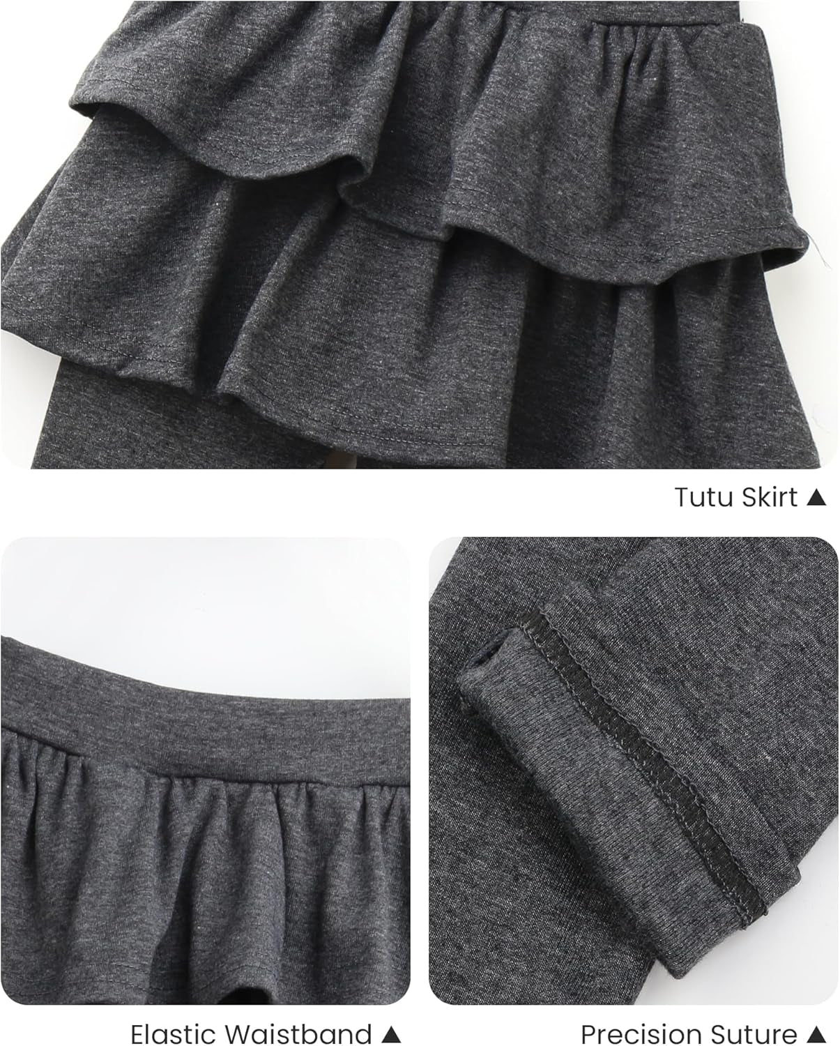 Toddler girls' stretchy cotton pant skirt with a little ruffle and footless leggings set.  Size: 5-6 Years  (Height 45.7 - 49.2; Waist:17.3 - 27.6), Color: Dark Grey.