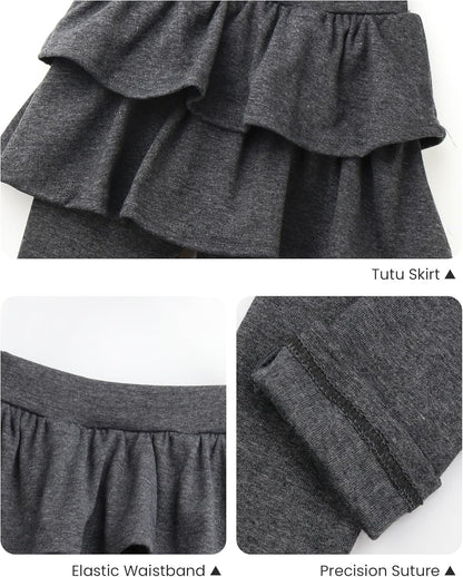 Toddler girls' stretchy cotton pant skirt with a little ruffle and footless leggings set.  Size: 5-6 Years  (Height 45.7 - 49.2; Waist:17.3 - 27.6), Color: Dark Grey.