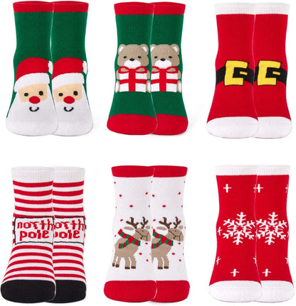 With these six pairs of warm, thick cotton thermal crew socks in sizes 10–13, you can cheer up for the holidays.