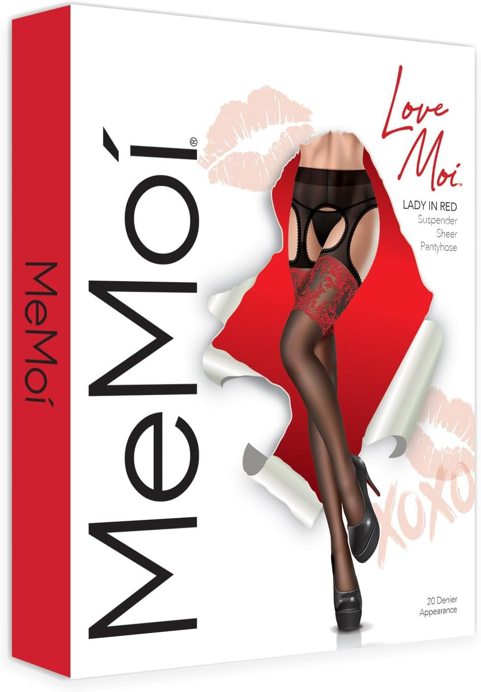 Red suspender sheer pantyhose for women and teen girls. Size: Small to Medium (fits height 4'10"-5'6"; Weight 95-145lbs). Color: Black/Red.