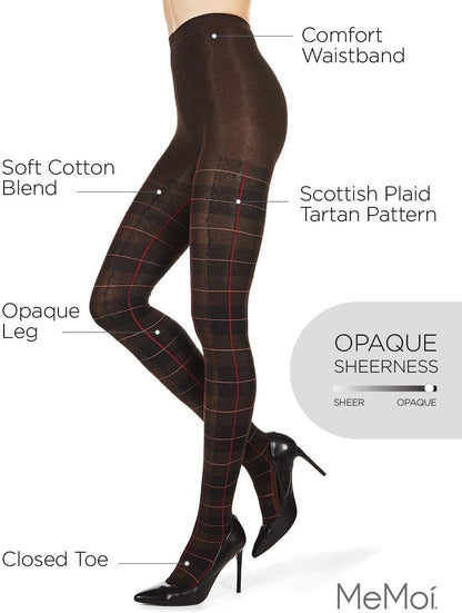 Sweater Tights with a Plaid Tartan Pattern for Women and Teen Girls. Color: Brown Heather, Size: Medium/Large.