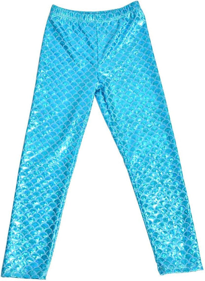 Girls' Mermaid Leggings Glamorous metallic accent that adds the ideal touch to your child's wardrobe.  Size Small, 5 to 6Y (Waist-8), and light blue/mermaid colors.    