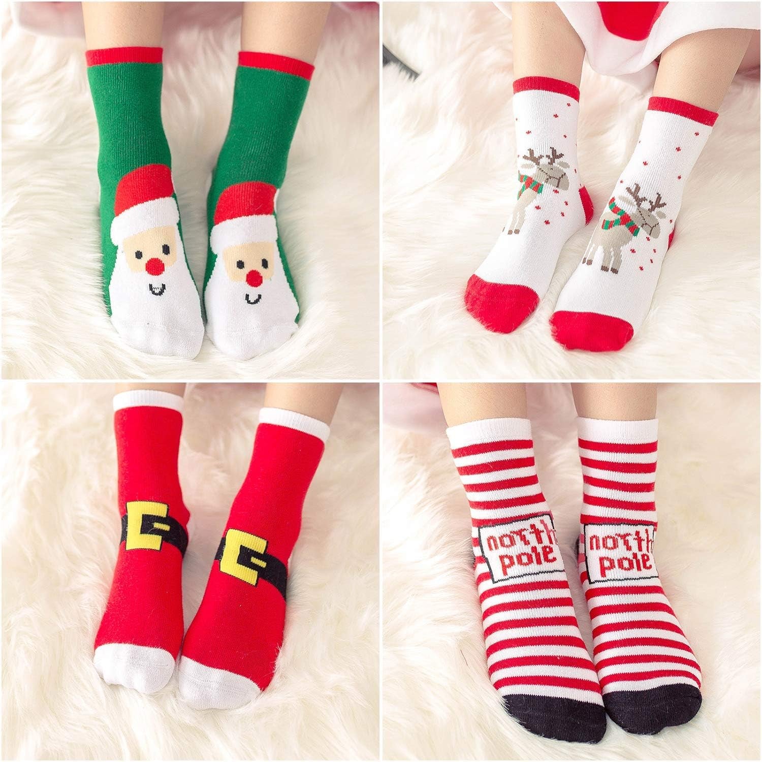 With these six pairs of warm, thick cotton thermal crew socks in sizes 8-10Y, you can cheer up for the holidays. 