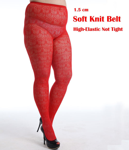 One-Size-Fits-All Patterned Hollow-Out Knitted High-Waist Chiffon Lace Fishnet Stockings for Women and Teen Girls: One Size Stature: 5 feet, 5 inches to 5 feet, 11 inches; Weight: 100 to 180 pounds. Color: Red