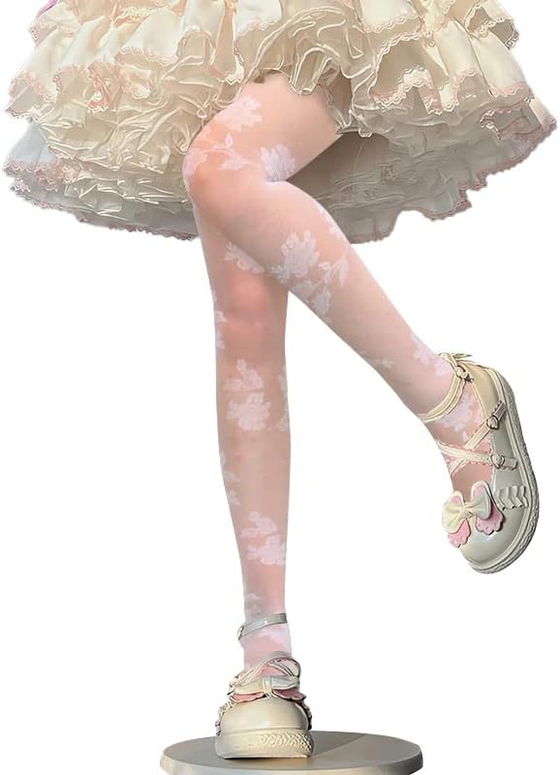 Pantyhose for Women and Teen Girls, Translucent High Waist, One Size (height 5'4"-5'8"; weight 160-173lbs), Color: White Rose