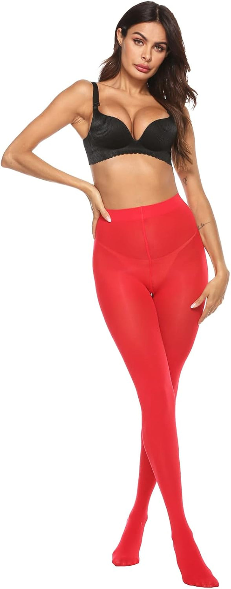 Women and Teen Girls  Solid Color Semi Opaque Soft Stretch Footed Tights.  Size: Medium-Large ( Height 5'3"-5'11"; Weight 121-176lbs).Color: Red.