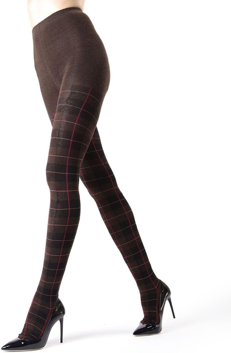 Sweater Tights with a Plaid Tartan Pattern for Women and Teen Girls. Color: Brown Heather, Size: Medium/Large.