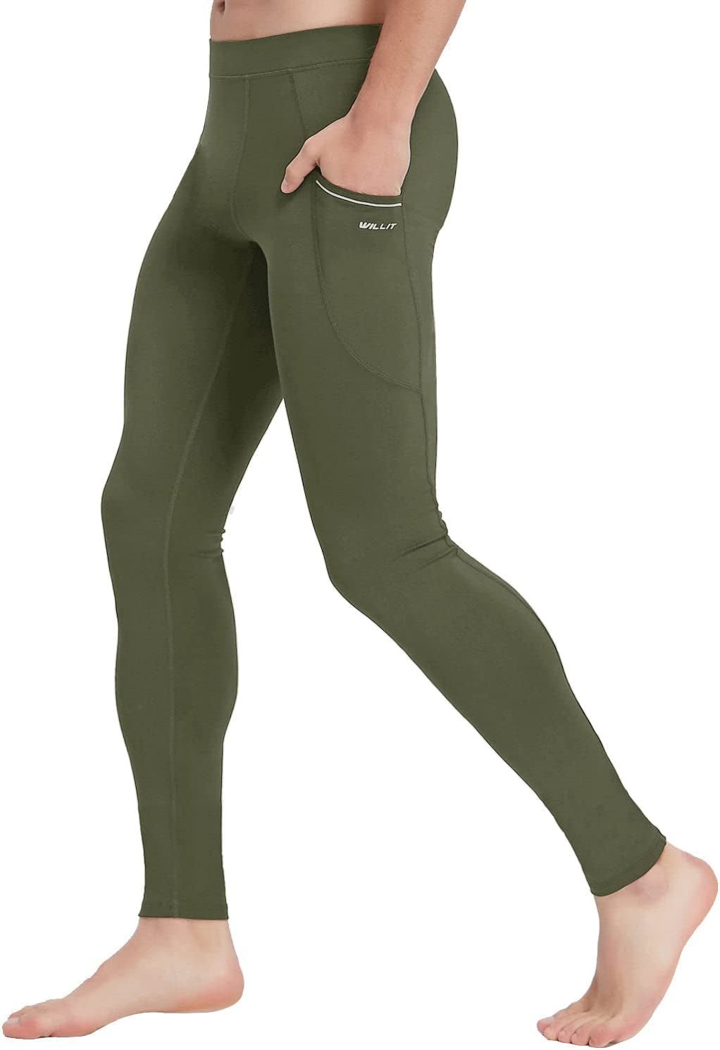 Active Leggings for Men and Young Men for Indoor and Outdoor Activities.  Gray in Army Green, Size Medium.