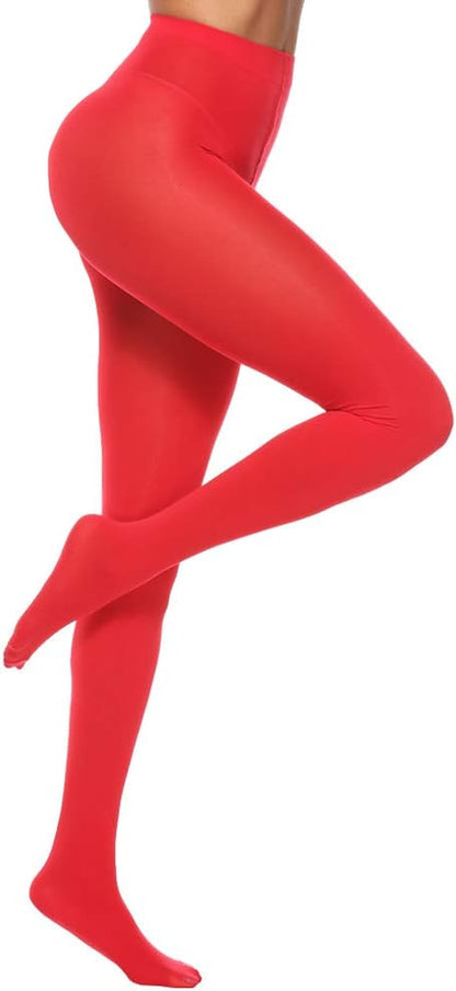 Women and Teen Girls  Solid Color Semi Opaque Soft Stretch Footed Tights.  Size: Medium-Large ( Height 5'3"-5'11"; Weight 121-176lbs).Color: Red.