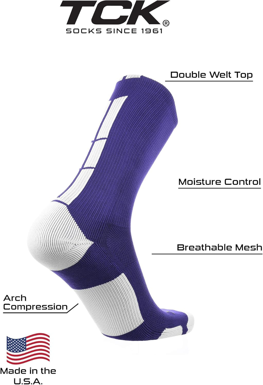 The Athletic Crew Socks will showcase the greatest attributes for teens, women, and men.  Large, purple/white (men's shoe size 9–12, women's shoe size 10–13).