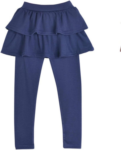 Toddler girls' stretchy cotton pant skirt with a little ruffle and footless leggings set.  Size:6-7Y: Height: 45.3-29.2; Waist: 18.1-28.4), Color: Blue.