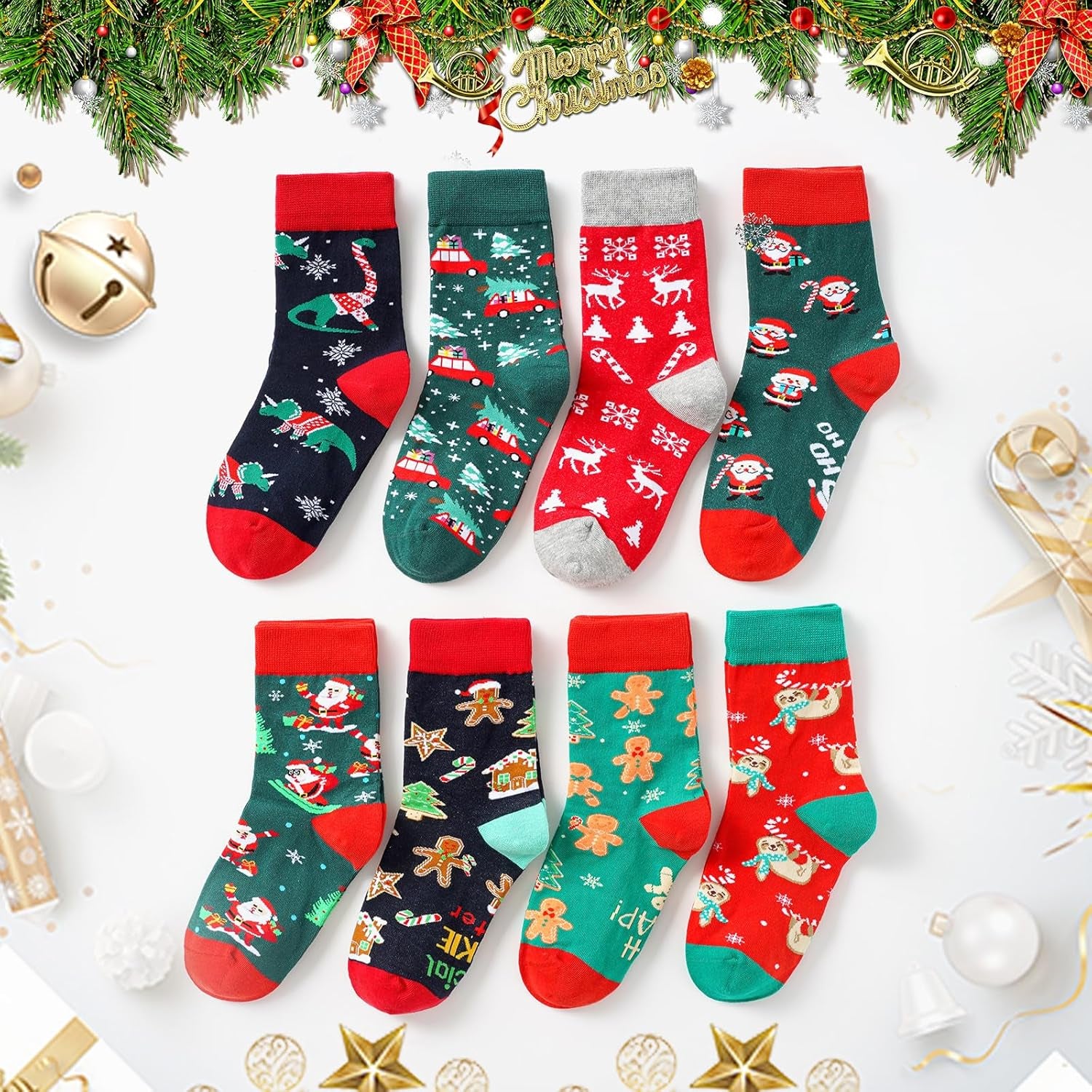 4 Pairs Christmas Unisex Socks for the Christmas Holidays Stocking Stuffers. Size: 5-8Y (US Medium Size10-13),