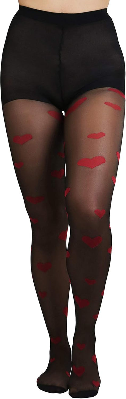 Women’S Valentine Day Themed Opaque Sheer Pantyhose W/Heart Love