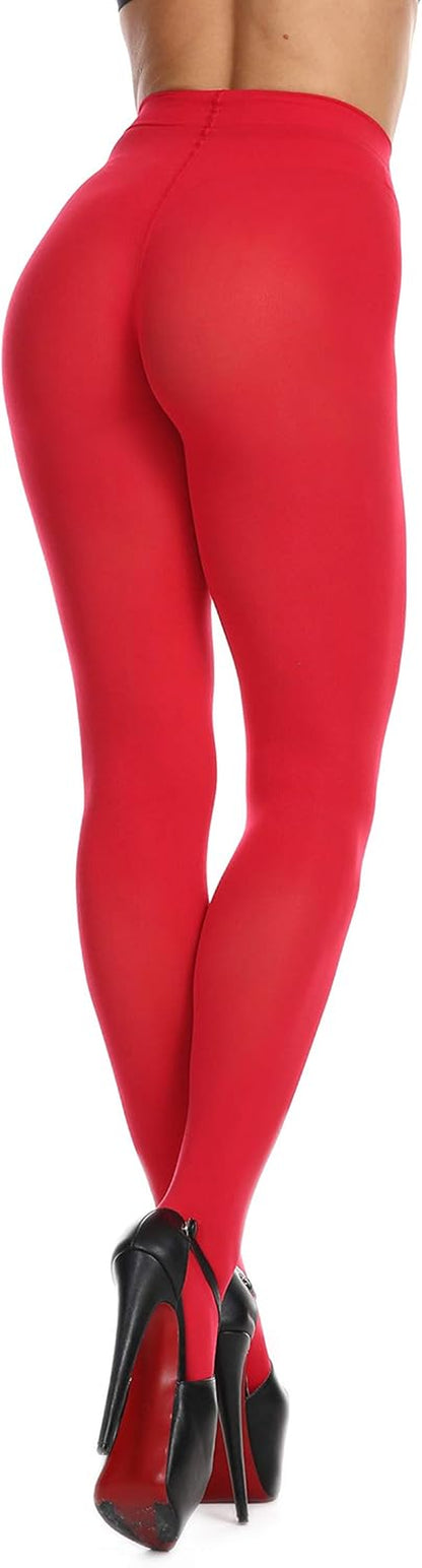 Women and Teen Girls Soft Semi Opaque Solid Red Footed Pantyhose, Size:  Large - X-Large : Height : 5'3"-5'11" , Weight: 120~ 180 lbs ; Color: Red.