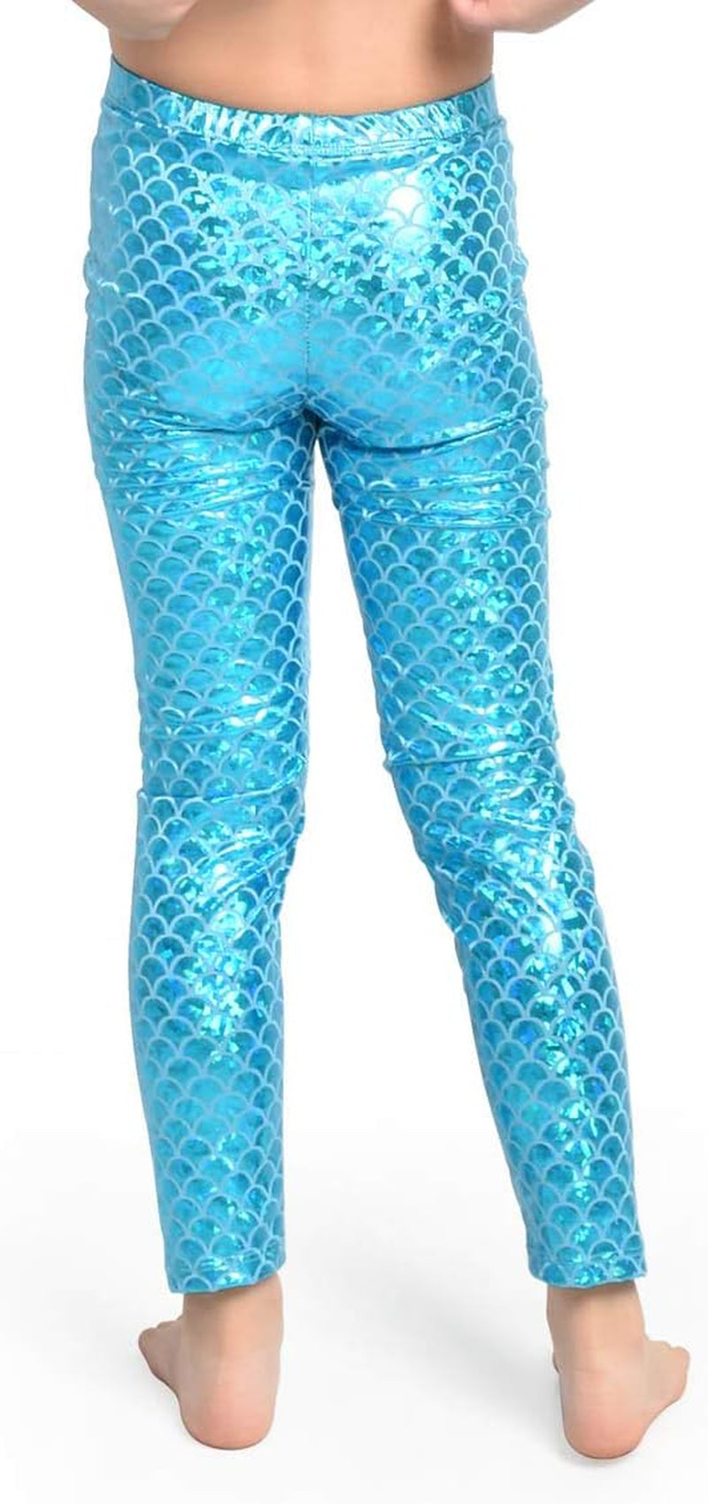 Girls' Mermaid Leggings Glamorous metallic accent that adds the ideal touch to your child's wardrobe.  Size Small, 5 to 6Y (Waist-8), and light blue/mermaid colors.    