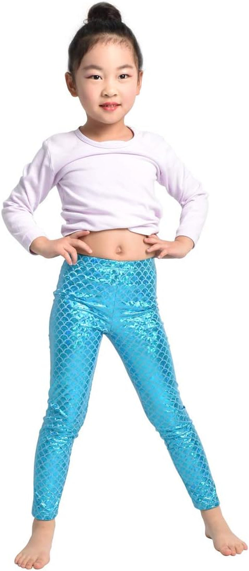 Girls' Mermaid Leggings Glamorous metallic accent that adds the ideal touch to your child's wardrobe.  Size Small, 5 to 6Y (Waist-8), and light blue/mermaid colors.    