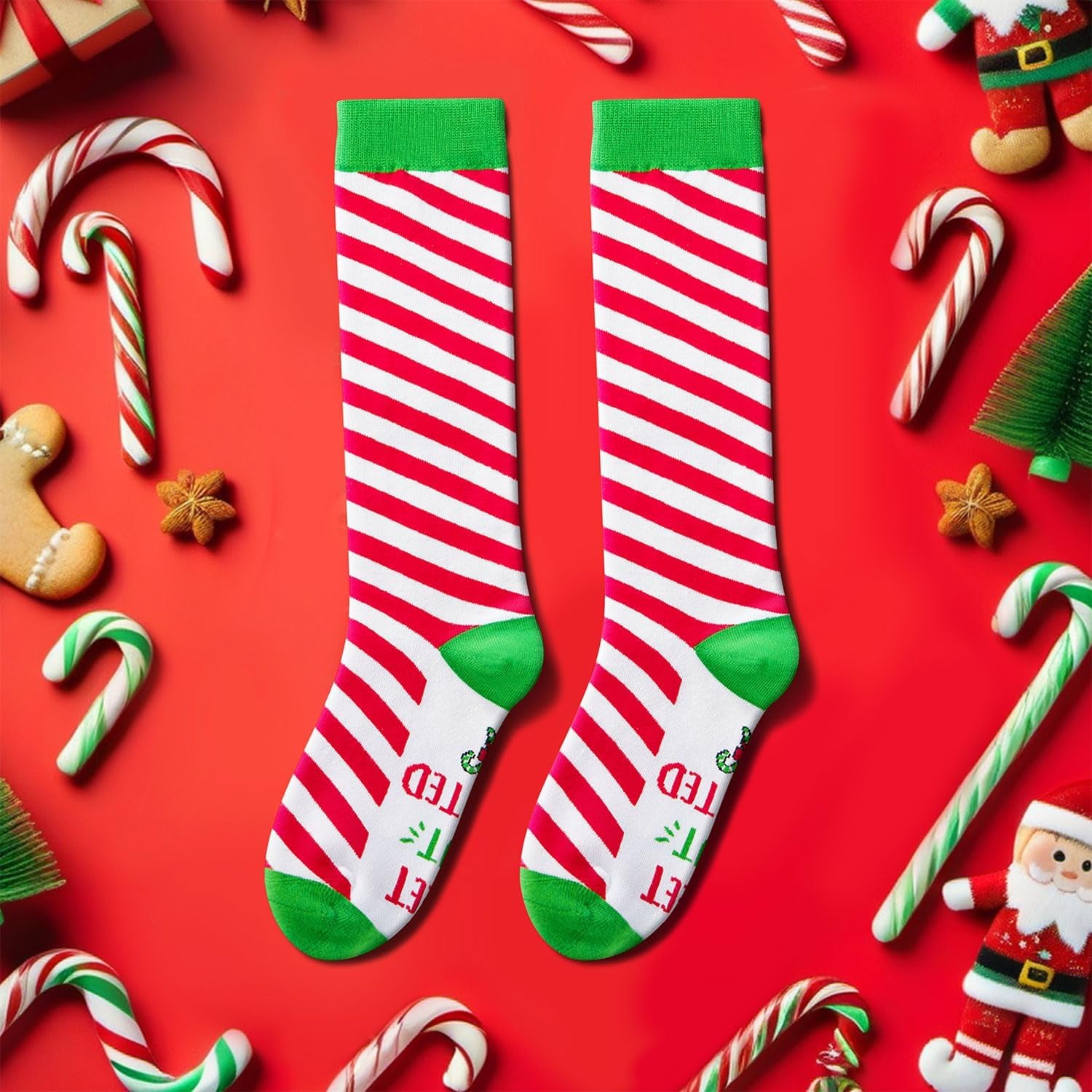 Candy Cane Socks Kids Christmas Socks - Boys Girls Socks 2-12 Years