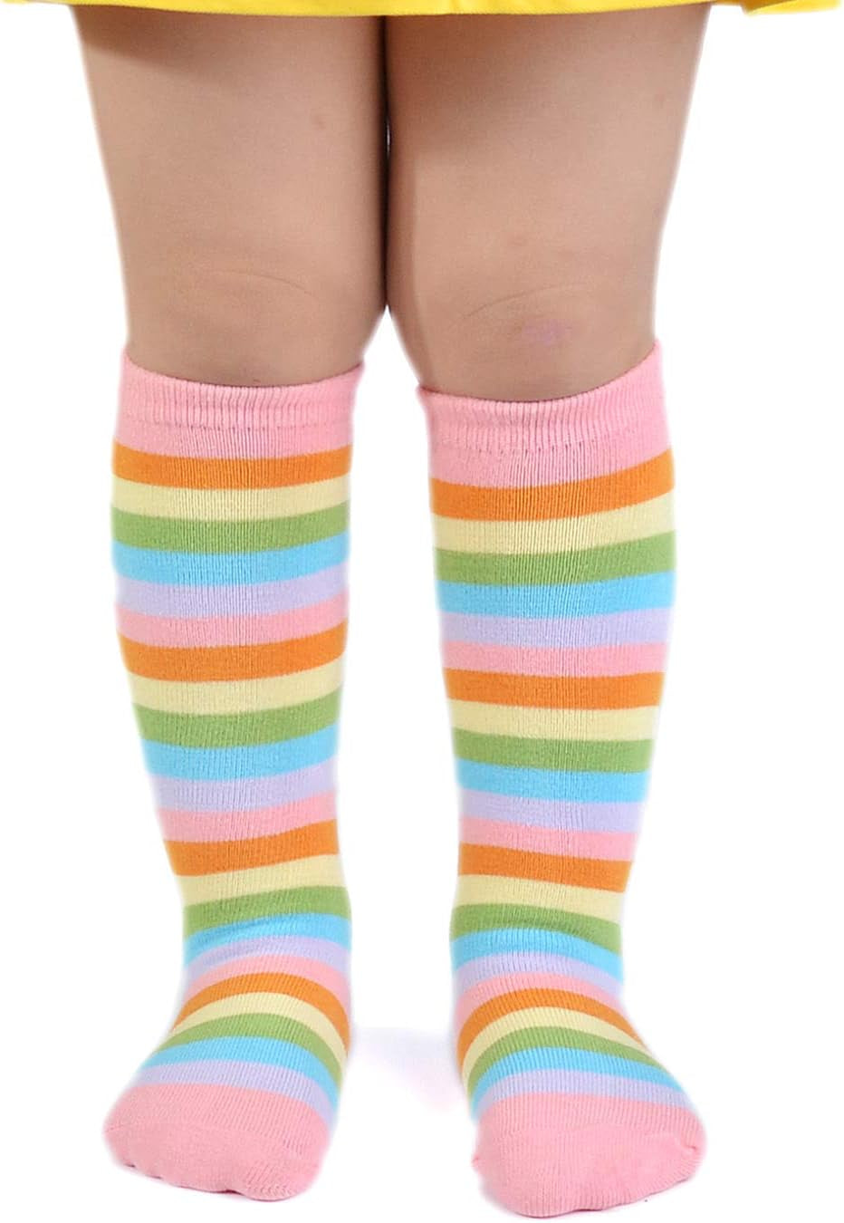 Rainbow Striped Knee High Socks for Baby Girls, Non-Slip, Sizes 3-12months, Pink Stripes Color.