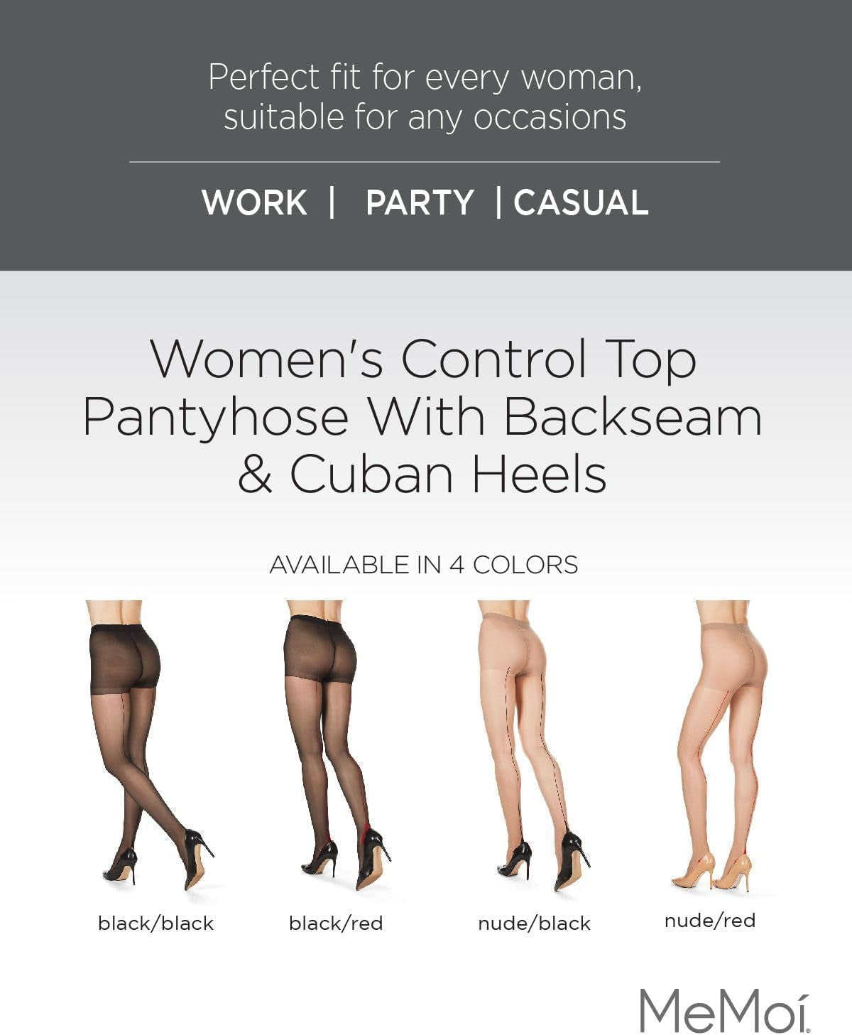 Control Top Pantyhose with Backseam & Cuban Heels