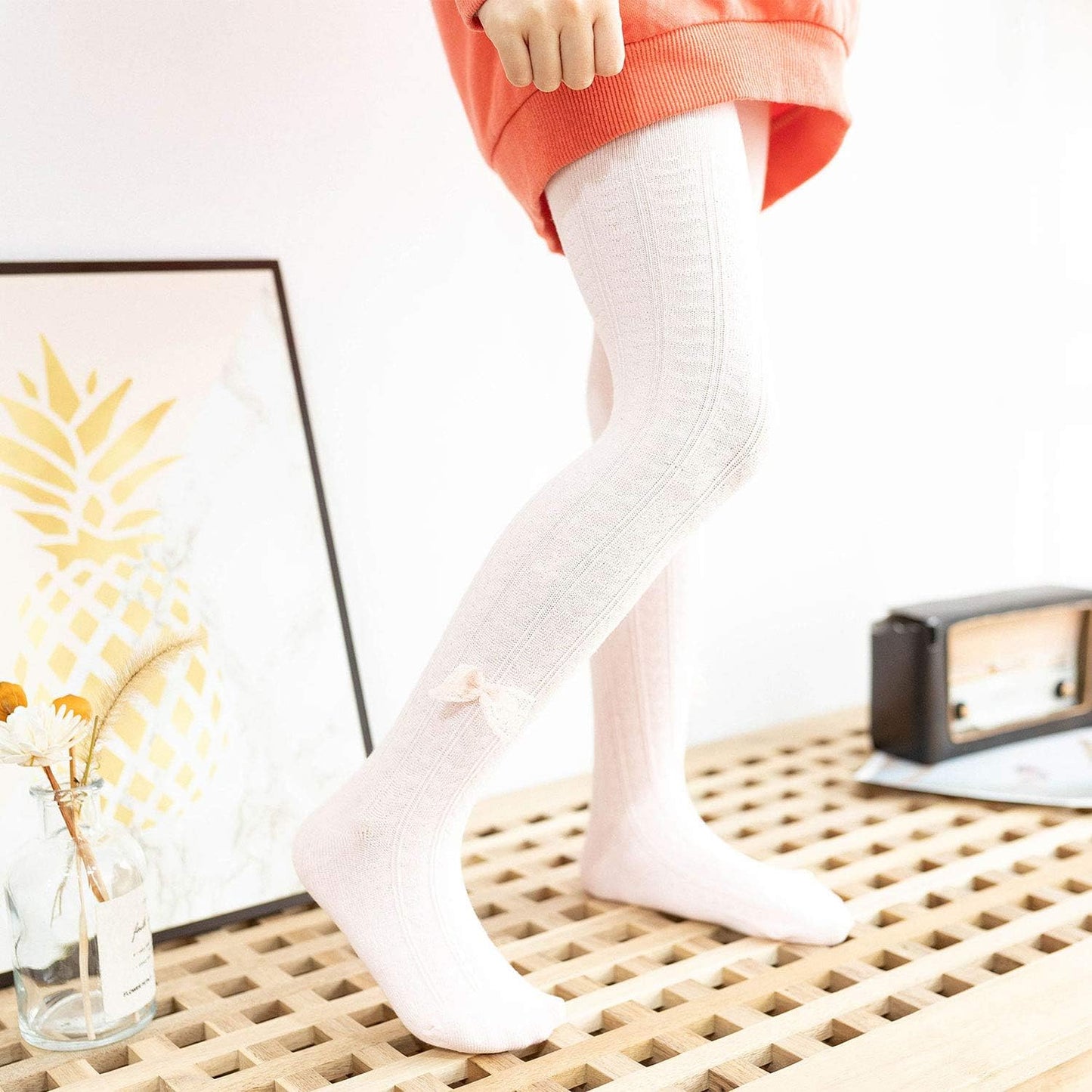 Wear these adorable girls' infant soft seamless warm tights with all of her beautiful outfits. Size: 6-12 months, Color:  F White, Light Grey, Pink With Bow.