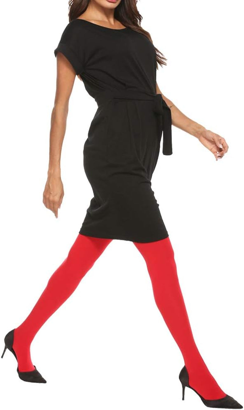 Women and Teen Girls  Solid Color Semi Opaque Soft Stretch Footed Tights.  Size: Medium-Large ( Height 5'3"-5'11"; Weight 121-176lbs).Color: Red.