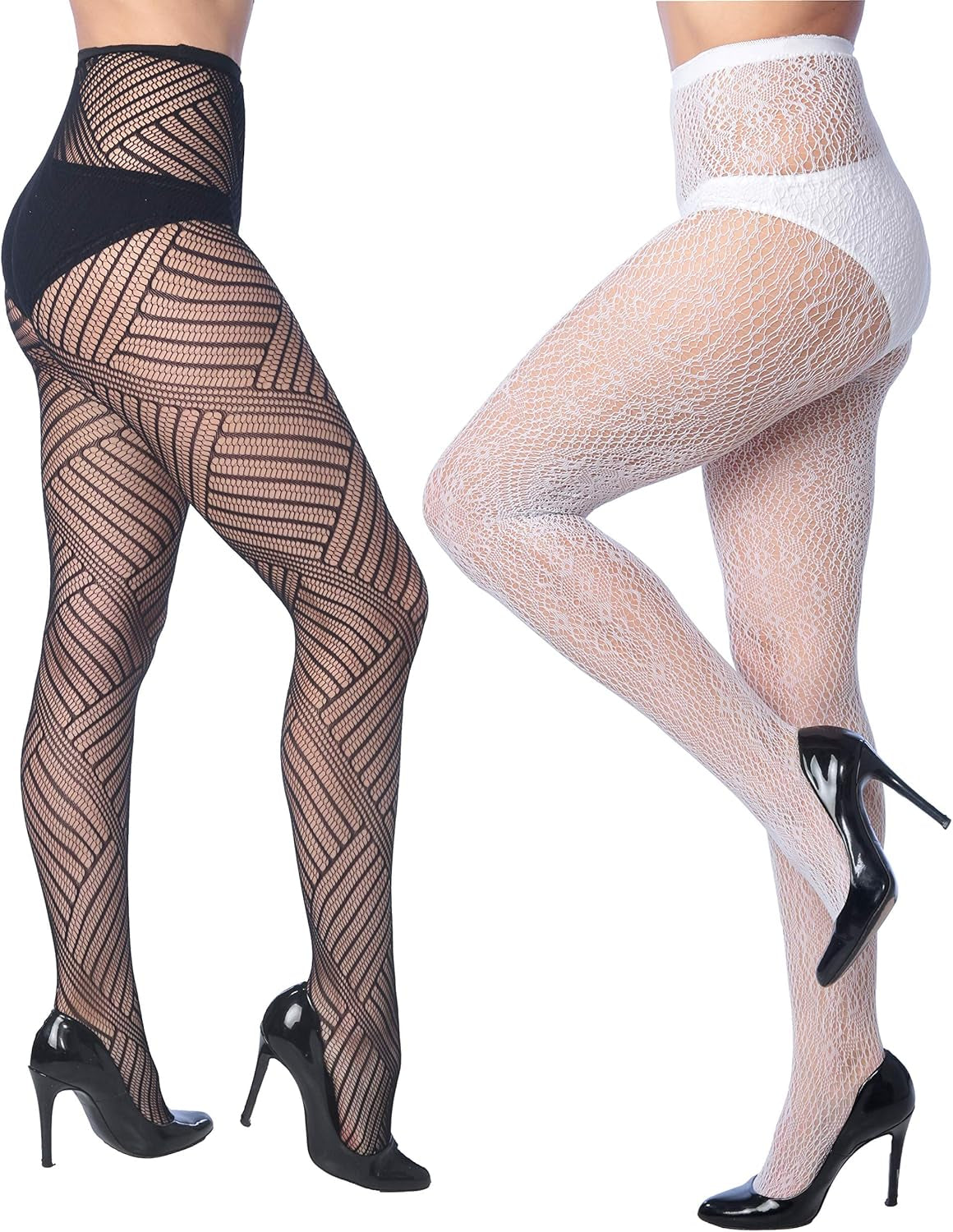 Fishnet Ladies and Teen Girls Lace Stockings, Sizes 1X–2X, Fits 5'2"–6'2" People and 150–225 lbs.; Pack of 6  Mixed color.