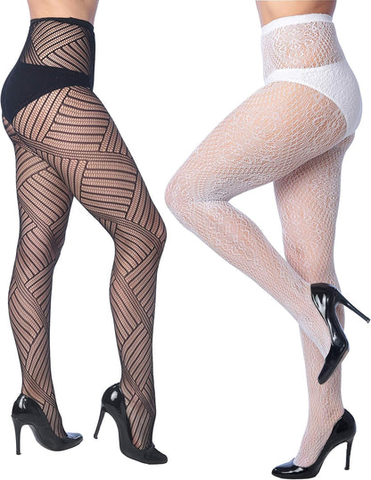 Fishnet Ladies and Teen Girls Lace Stockings, Sizes 1X–2X, Fits 5'2"–6'2" People and 150–225 lbs.; Pack of 6  Mixed color.