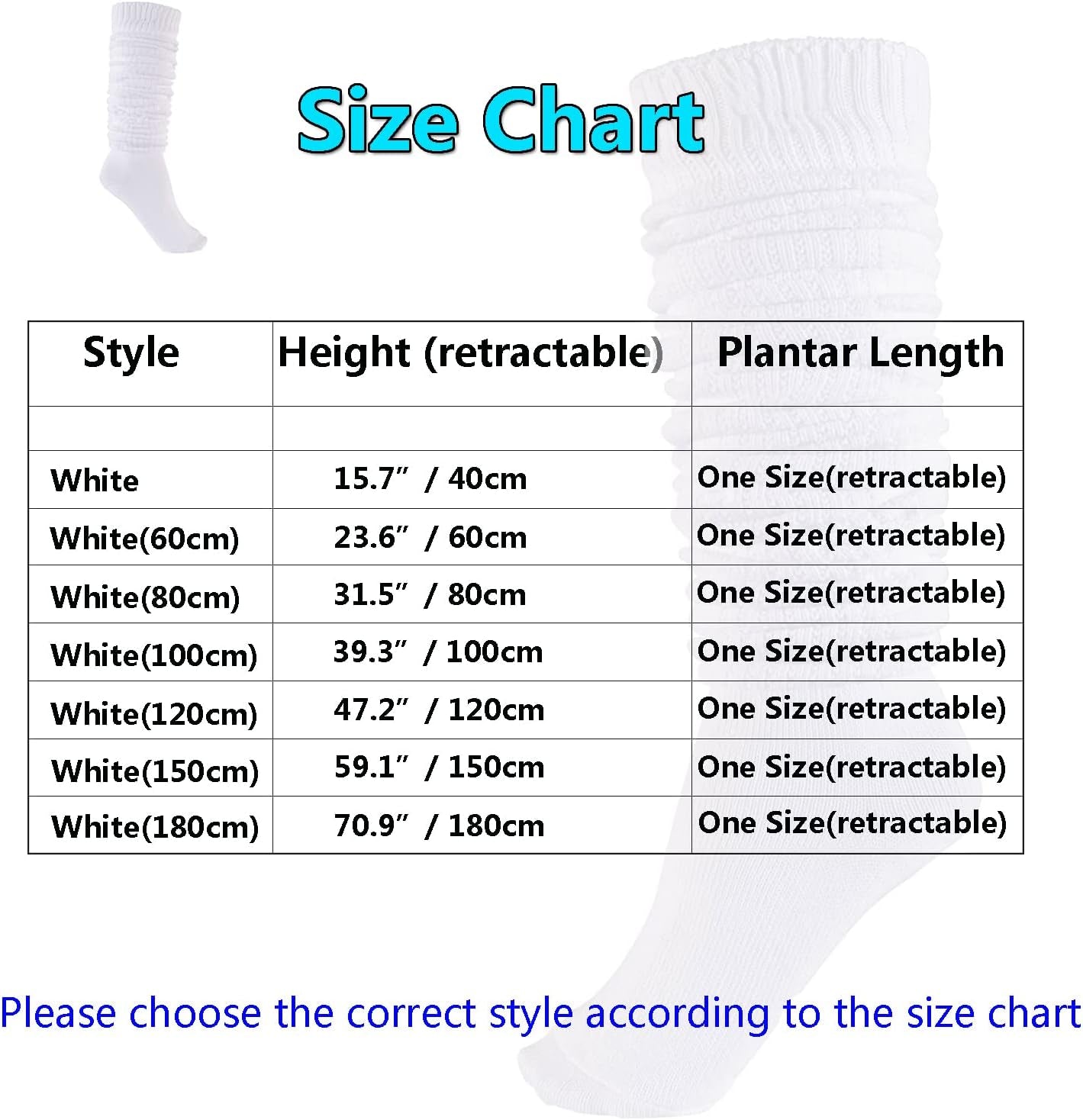 White Bubble Slouch Socks for teen girls and girls' legs, 15.7-70.9 Inches