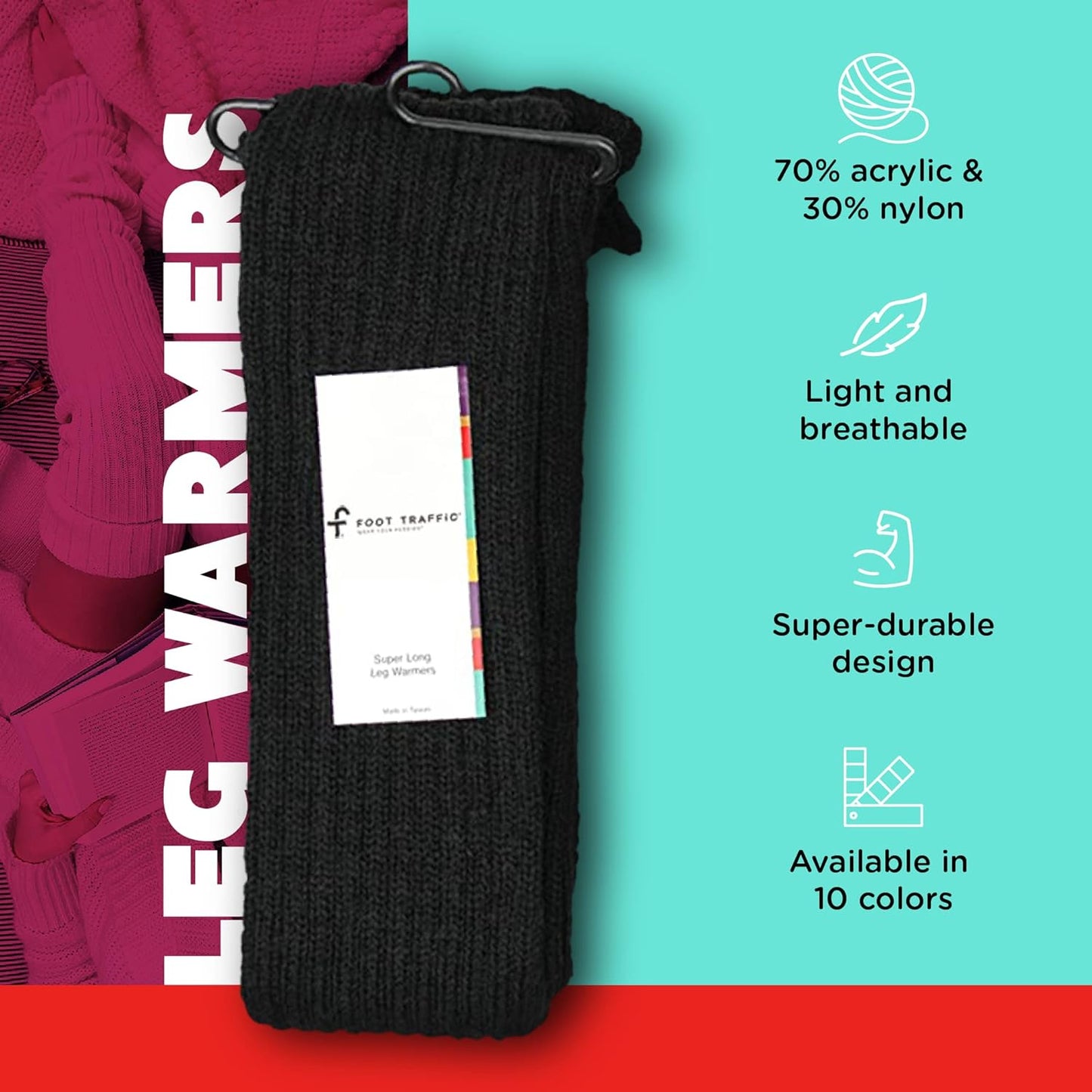 Women and Teen Girls Cable-Knit Leg Warmers (Black, Super Long).  Color: Black.